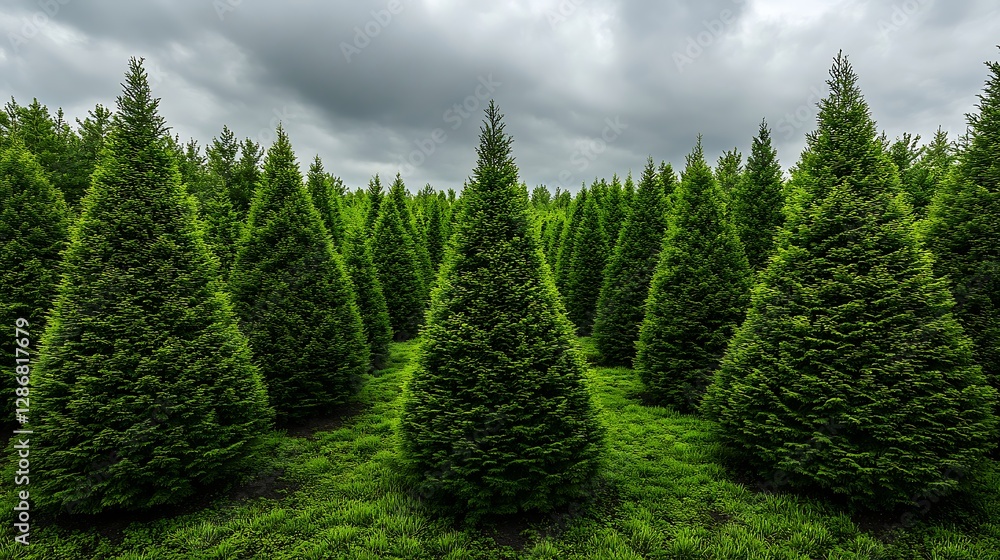 Christmas Tree Farm Under a Cloudy Sky AI Generated Christmas Tree Farm Under a Cloudy Sky AI Generated