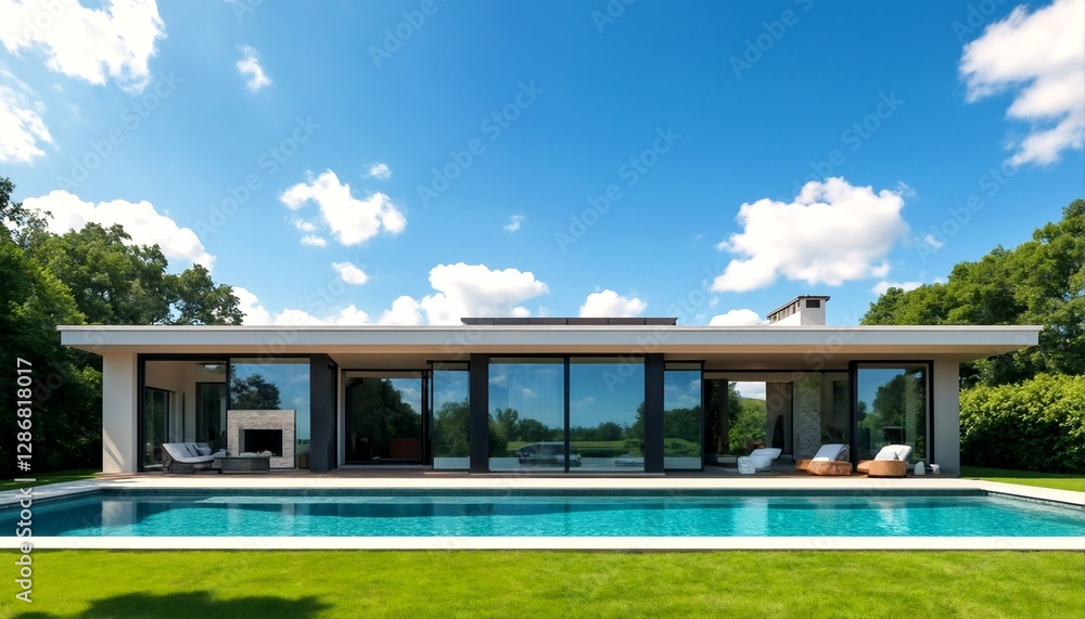 Fototapeta premium A modern minimalist house with clean lines and simple design features.