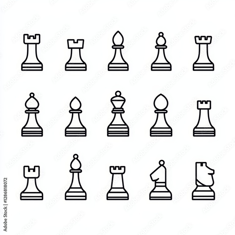 The modern icon of a chess piece features a simple logo, a chess pawn outline with a symbol illustration The modern icon of a chess piece features a simple logo, a chess pawn outline with a symbol illustration
