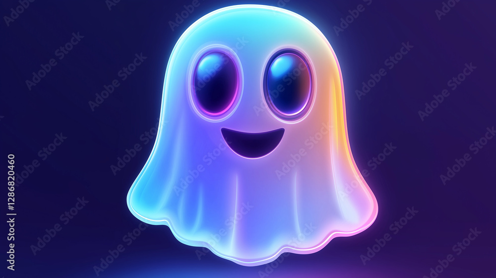 Glowing friendly ghost smiling on dark blue background Glowing friendly ghost smiling on dark blue background