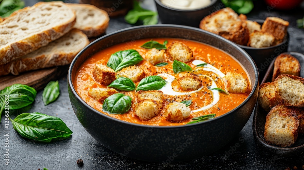 Tomato Soup with Croutons and Basil Tomato Soup with Croutons and Basil