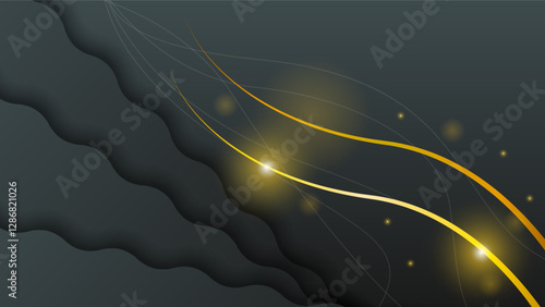 Abstract Dark Black Gold Material Modern Background With Golden Lines Stripes Shadows Backdrop Wallpaper Decoration Vector Design Style