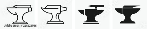 anvil icon, anvil silhouette, blacksmith symbol, forging tool, heavy industry, vector illustration