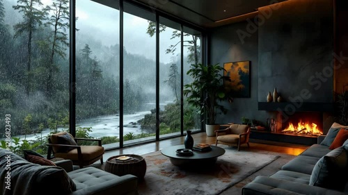 4K virtual backgrounds loop animation for stream overlay, meditation, smooth jazz or white noise video. cozy lo-fi background, rainfall or snowfall. live wallpaper