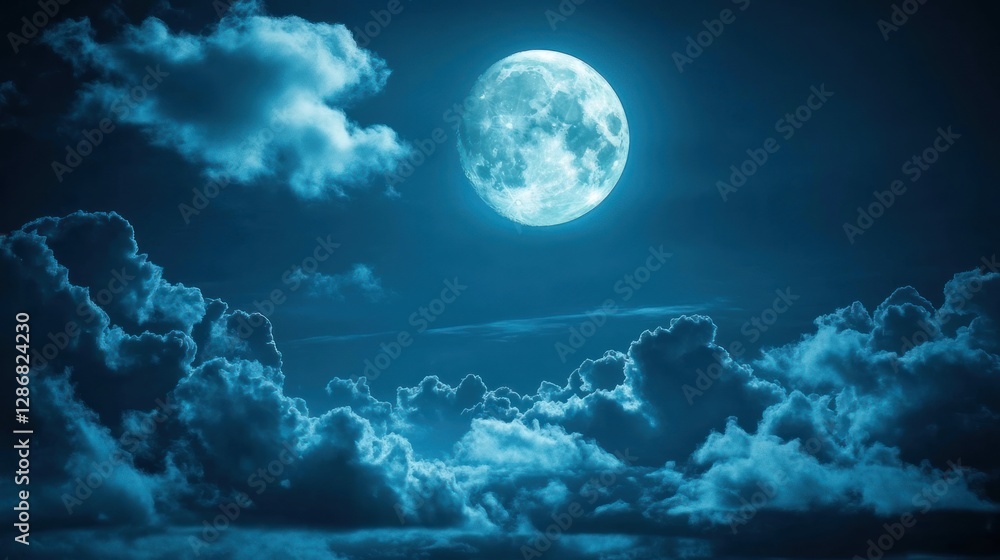 Full Moon Glowing in Dark Night Sky with Dramatic Clouds Full Moon Glowing in Dark Night Sky with Dramatic Clouds