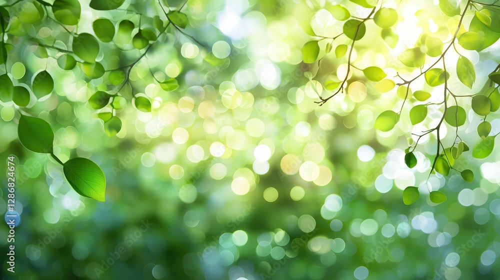 Bright green leaves with glimmers of sunlight and bokeh effects create a serene feel, symbolizing nature’s beauty. Bright green leaves with glimmers of sunlight and bokeh effects create a serene feel, symbolizing nature’s beauty.