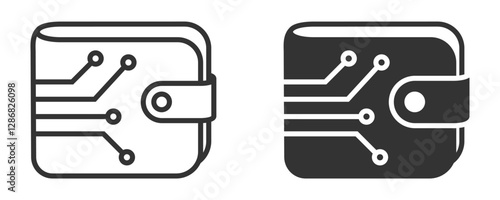Digital wallet with microchip icon, minimal style.