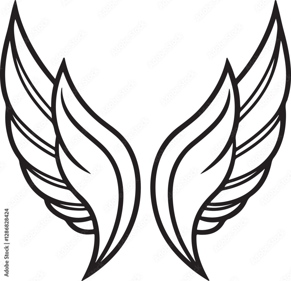 wings line art, black outline, vector and illustration, line art and outline wings line art, black outline, vector and illustration, line art and outline