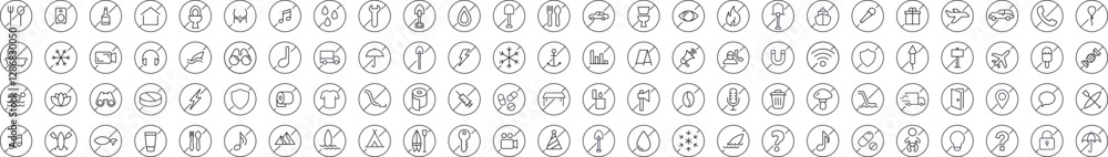 Pack of Forbidden Related Line Icons. Outline Signs for Graphic and Web Design, Apps, Adverts, Various Cards Pack of Forbidden Related Line Icons. Outline Signs for Graphic and Web Design, Apps, Adverts, Various Cards