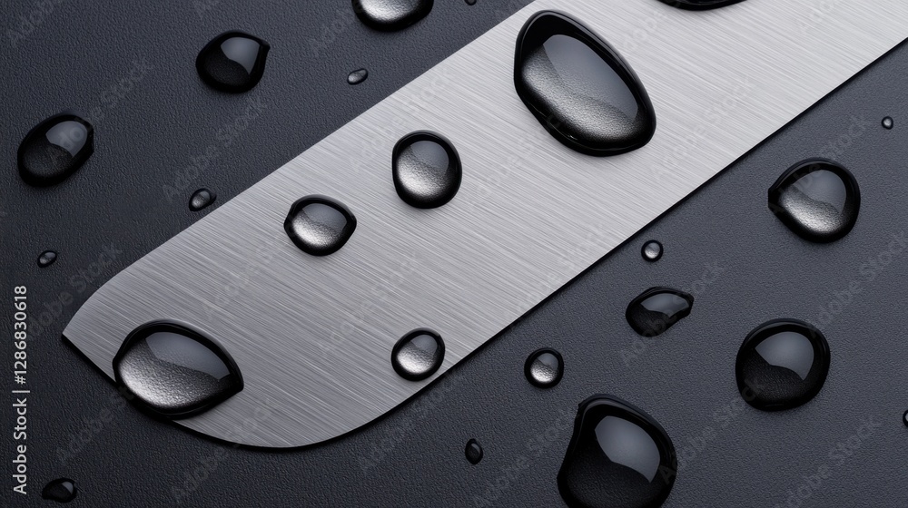 Brushed Steel Plate with Water Droplets. A wide brushed steel plate with fine droplets of water scattered across its surface, adding a fresh, reflective touch to the metallic texture. Brushed Steel Plate with Water Droplets. A wide brushed steel plate with fine droplets of water scattered across its surface, adding a fresh, reflective touch to the metallic texture.