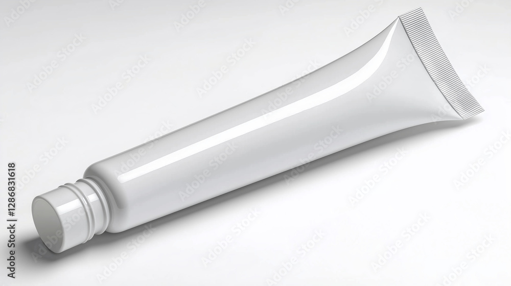 White blank plastic cosmetic tube lying on white background White blank plastic cosmetic tube lying on white background