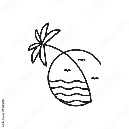 coconut tree, beach and sunset logo design vector illustration template