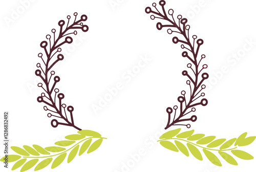 Floral simple circle frame isolated on white with leaves