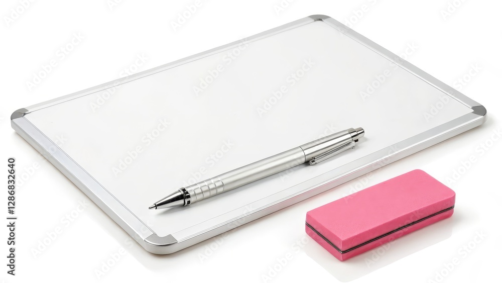 Whiteboard, Pen, Eraser Blank Dry Erase Board with Silver Pen and Pink Eraser, Mockup, Stationary, Office Supplies Whiteboard, Mockup Whiteboard, Pen, Eraser Blank Dry Erase Board with Silver Pen and Pink Eraser, Mockup, Stationary, Office Supplies Whiteboard, Mockup