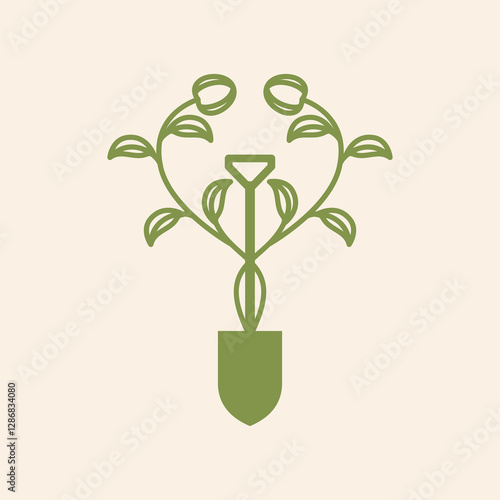 shovel and plant logo design vector illustration template