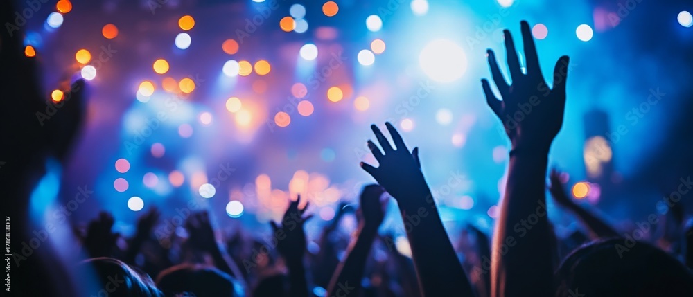 custom made wallpaper toronto digitalVibrant lights illuminate raised hands in a jubilant concert scene, capturing the energy and excitement of live music.