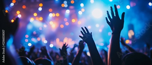 Wallpaper Mural Vibrant lights illuminate raised hands in a jubilant concert scene, capturing the energy and excitement of live music. Torontodigital.ca