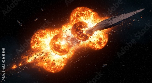Starship obliteration spectacle explosive destruction in cosmic canvas