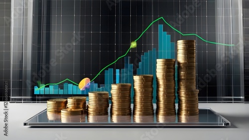 growth money isolated on transparent 3d podium blank white background with wealth financial business success finance graph stock profit investment chart.