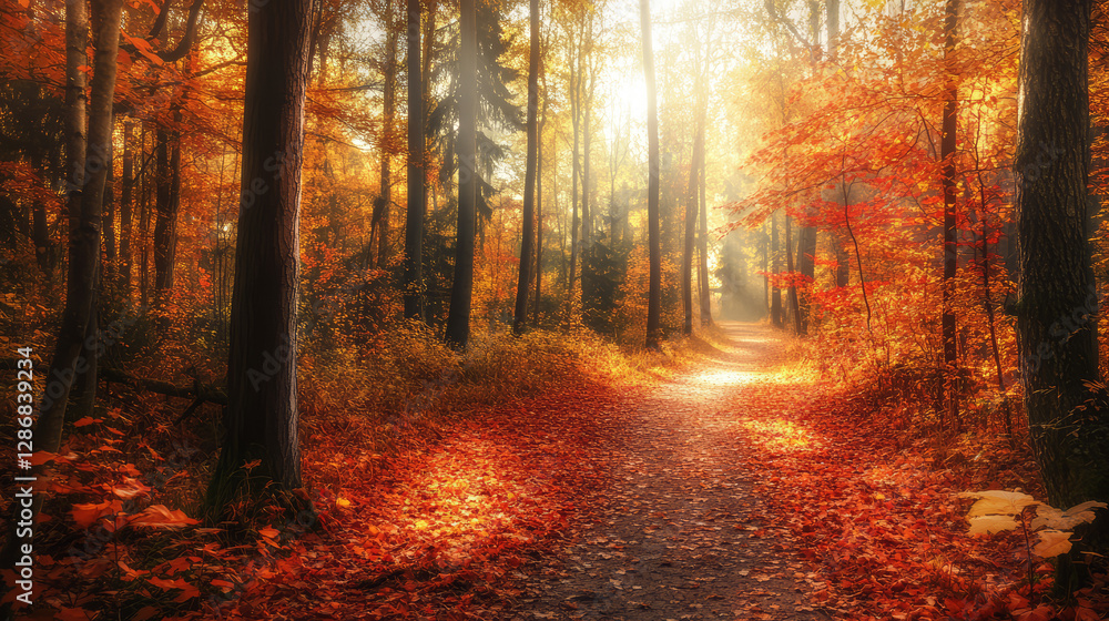 Obraz premium Autumn Forest In The Sun