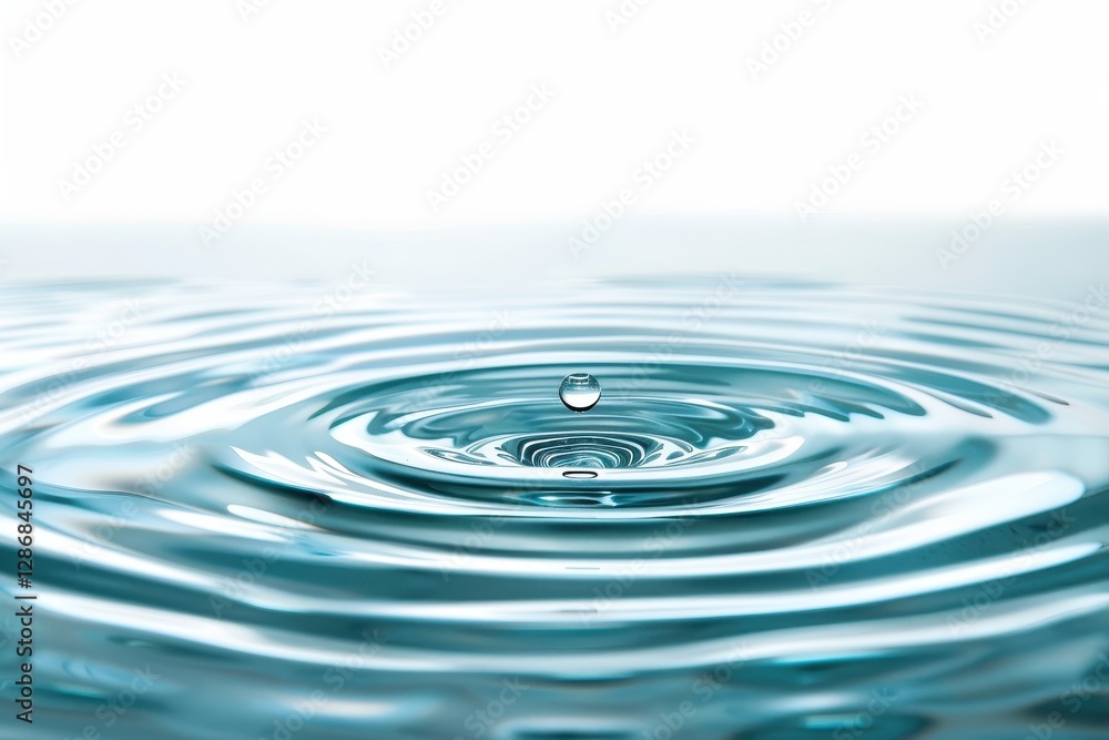 Rippling blue water droplet minimalist white background nature photography