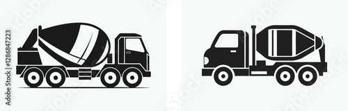 cement mixer truck silhouette, simple flat vector, cement mixer truck icon, construction vehicle icon, concrete truck illustration, cement mixer truck vector illustration