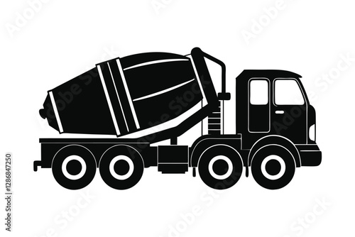 cement mixer truck silhouette, simple flat vector, cement mixer truck icon, construction vehicle icon, concrete truck illustration, cement mixer truck vector illustration