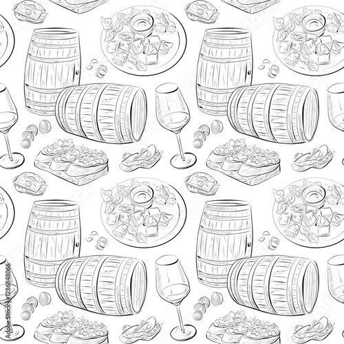 vector seamless pattern line art elements - food, cuisine