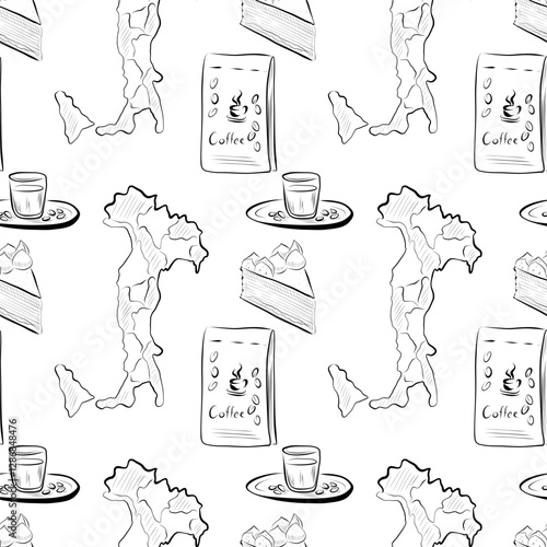 vector seamless pattern line art elements - food, cuisine