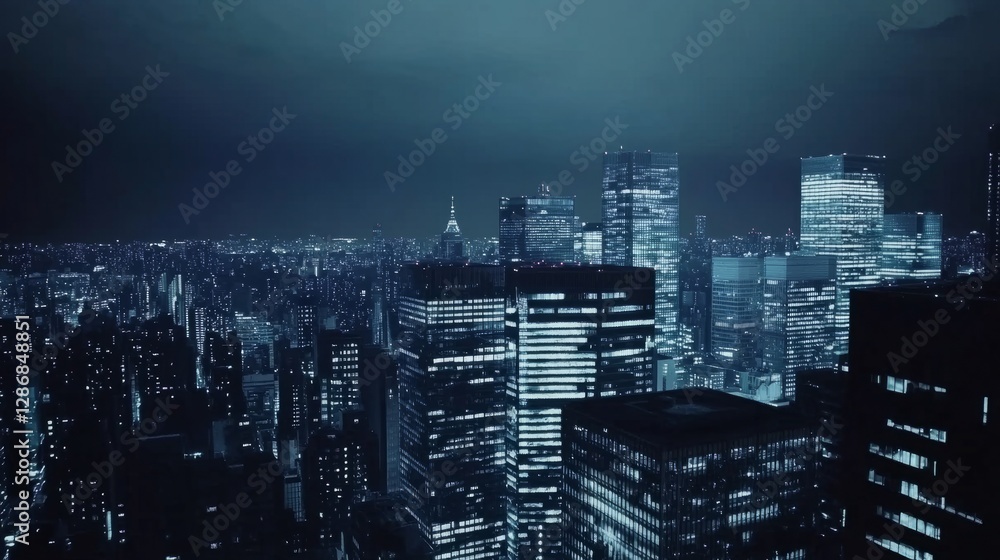 Fototapeta premium Futuristic cityscape with glowing structures and digital pathways, showcasing advanced urban innovation. 