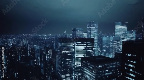 Futuristic cityscape with glowing structures and digital pathways, showcasing advanced urban innovation.
