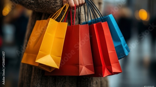 Colorful Shopping Bags Being Held By Someone While Out Shopping