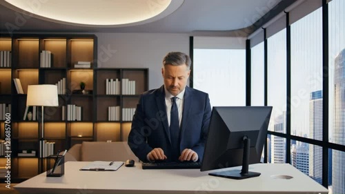 Wallpaper Mural Busy middle aged business man working on laptop at office desk. Older serious male entrepreneur typing on laptop. Business Concept Torontodigital.ca