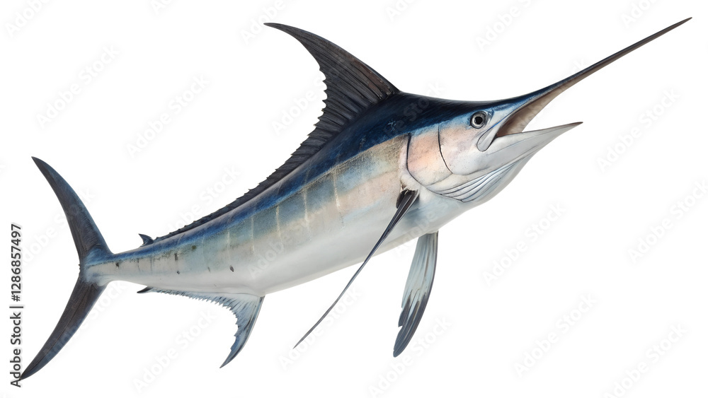 Naklejka premium Illustration of A marlin positioned as if gently floating, its fins slightly spread out and its body subtly curved