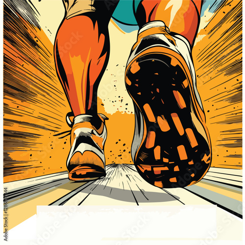 Here is a close-up of a runner, showing the soles of their shoes and the power of the run. 