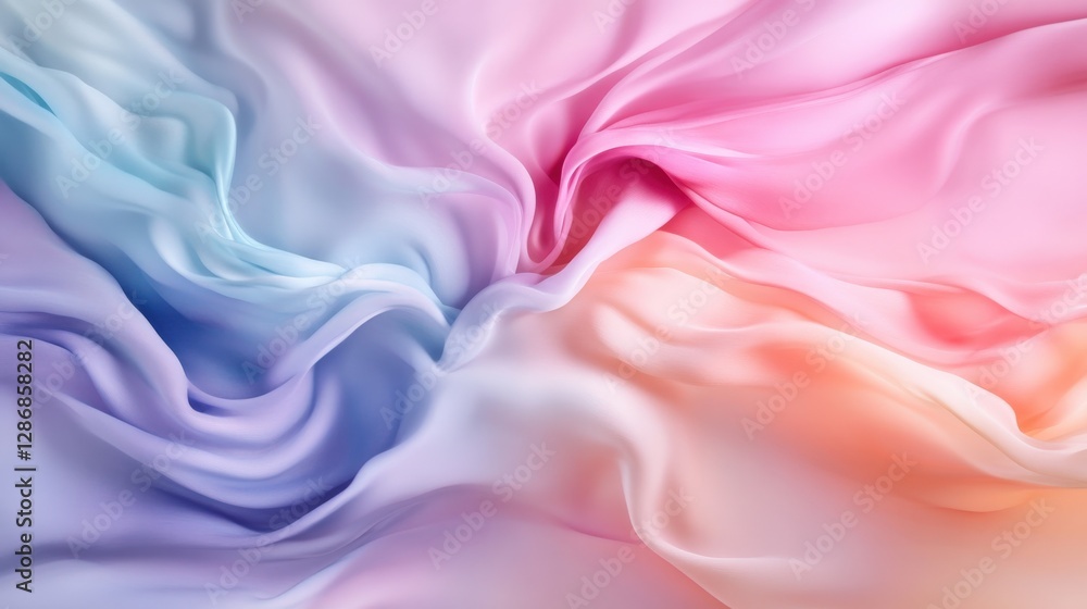 Fototapeta premium Flowing silk fabric creative studio textile art colorful gradient close-up view abstract design for visual appeal