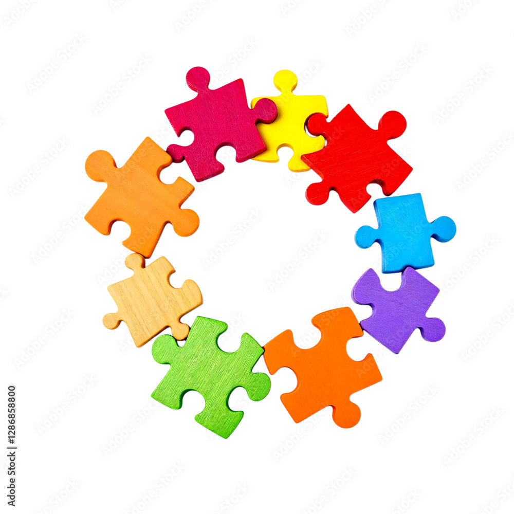 Colorful Puzzle Pieces Arranged in a Circle Symbolizing Connection Colorful Puzzle Pieces Arranged in a Circle Symbolizing Connection