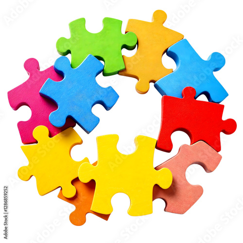 Colorful Puzzle Pieces Arranged in a Circle Symbolizing Connection