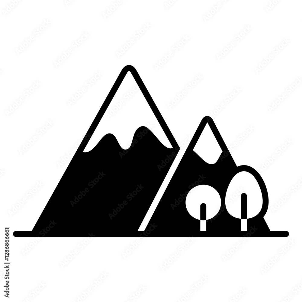 Tree at the foot of the mountain vector icon Tree at the foot of the mountain vector icon