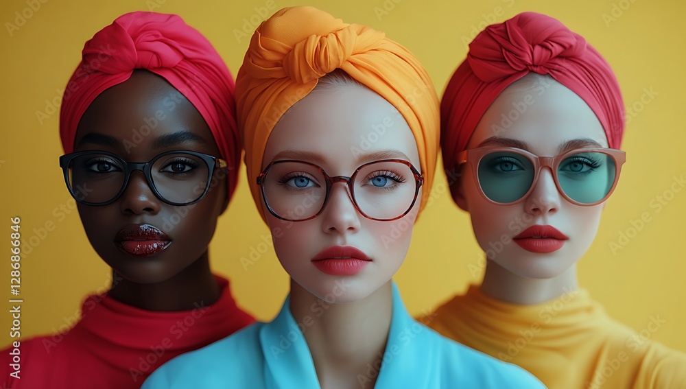 Three Individuals in Colorful Headwraps Against Vibrant Backgrounds
Three Individuals in Colorful Headwraps Against Vibrant Backgrounds