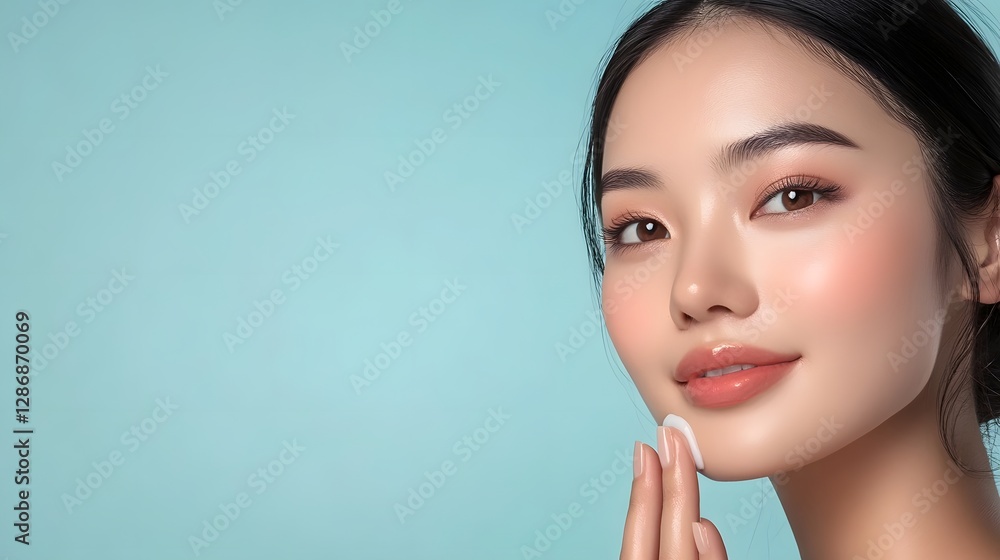 Radiant Asian Model Applying Luxury Skincare Moisturizer in Captivating Advertisement Radiant Asian Model Applying Luxury Skincare Moisturizer in Captivating Advertisement