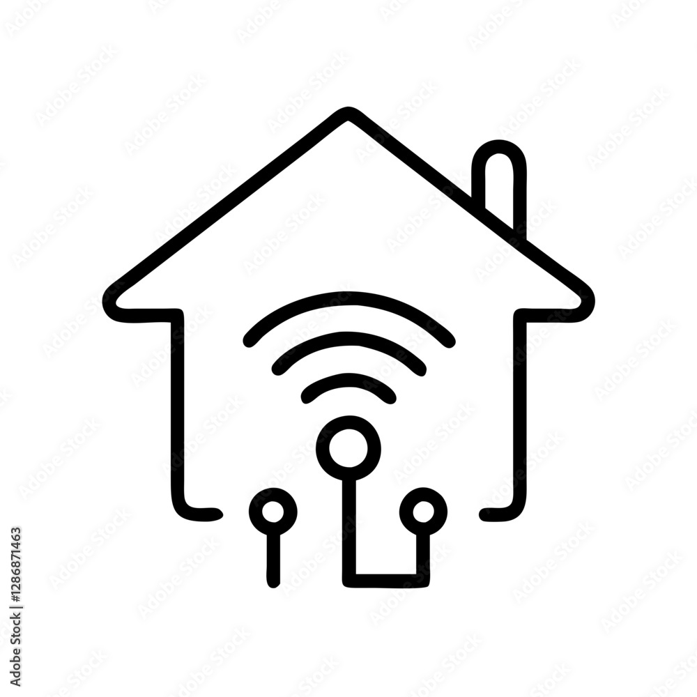 Smart home icon with wireless signals and connections Smart home icon with wireless signals and connections