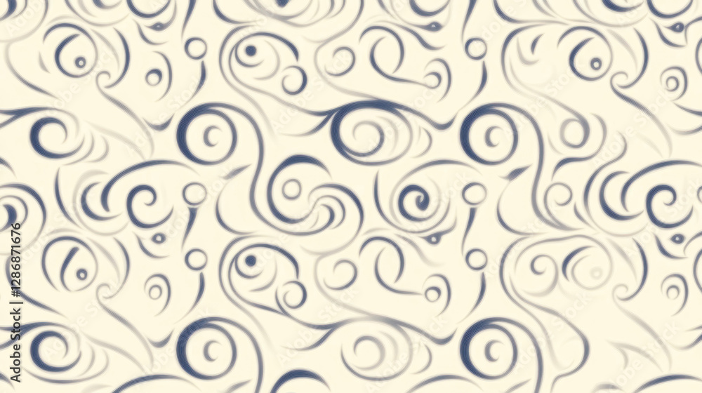 Abstract seamless pattern with smooth spirals and loops in minimalistic style, featuring soft navy blue swirls on light beige background, creating clean and elegant design Abstract seamless pattern with smooth spirals and loops in minimalistic style, featuring soft navy blue swirls on light beige background, creating clean and elegant design