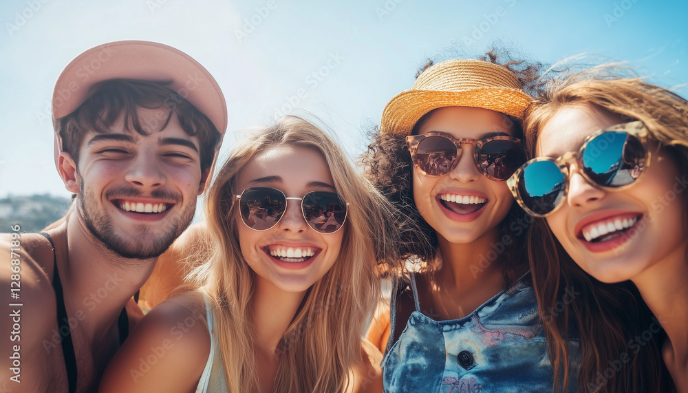 group of young adults having fun on summer vacation together group of young adults having fun on summer vacation together
