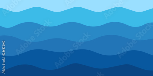 Blue curves and the waves of the sea range from soft to dark vector background flat design style.