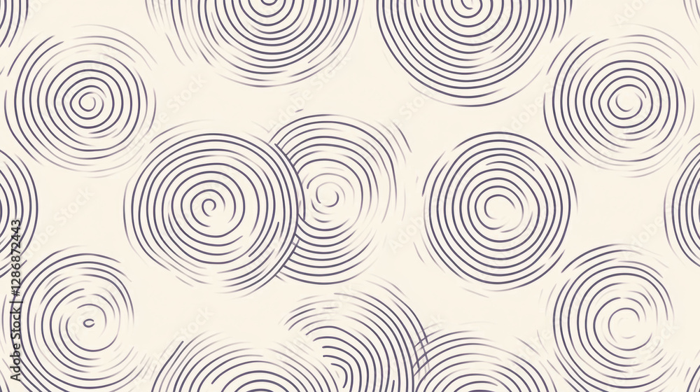 Abstract pattern of contrasting geometric spirals in bold circular repeat, featuring cream background with dark blue concentric lines creating dynamic and modern design Abstract pattern of contrasting geometric spirals in bold circular repeat, featuring cream background with dark blue concentric lines creating dynamic and modern design