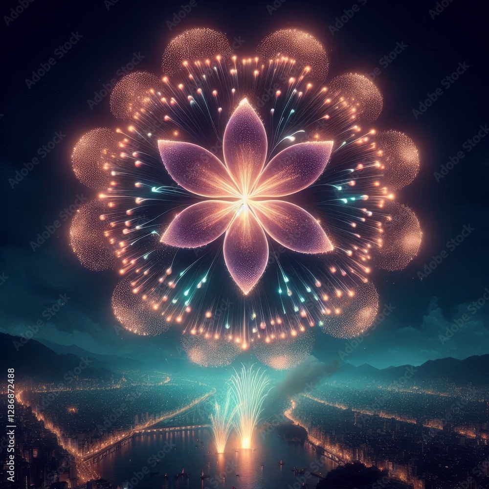 Fototapeta premium Stunning Lotus-Shaped Pyrotechnics