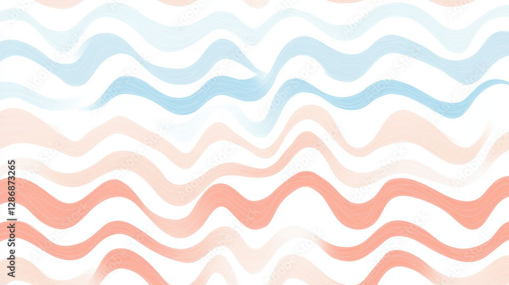 Soft pastel wavy lines in blue, peach, and white create serene and flowing abstract pattern, evoking sense of calm and gentle movement Soft pastel wavy lines in blue, peach, and white create serene and flowing abstract pattern, evoking sense of calm and gentle movement