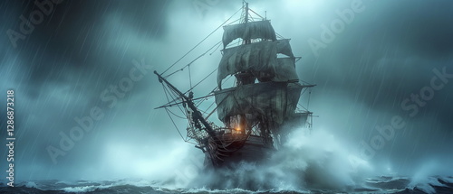 Wallpaper Mural A fishing schooner in a storm the sails are tense _001 Torontodigital.ca