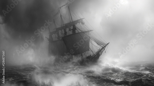 Wallpaper Mural A fishing schooner in a storm the sails are tense _009 Torontodigital.ca